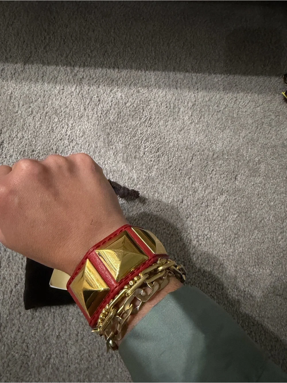 Michael Kors Red Leather Cuff with Gold Hardware